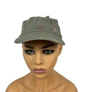 Broke Down Green Military Style Cap With Decorative Buttons